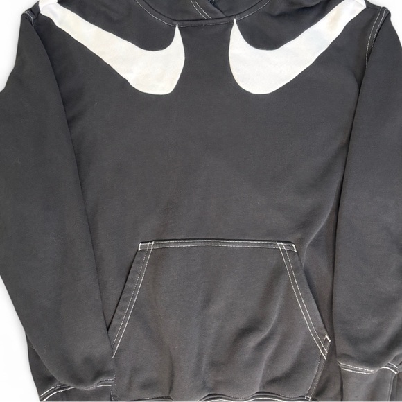 Nike Other - Nike Washed Black Double Swoosh Fleece Hoodie XS Oversized Logo Streetwear